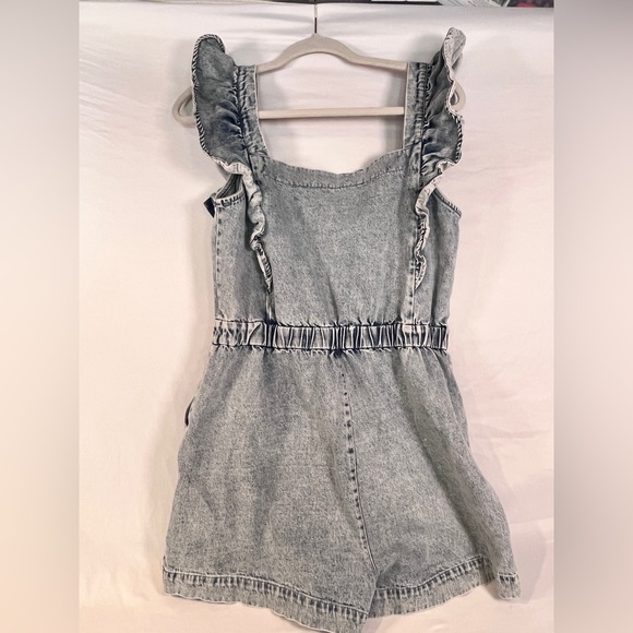 Gilli Pants - Gilli Gray Denim Romper with Ruffle Straps